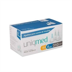 Agulhas para Caneta de Insulina Uniqmed 8mm com 100 Unidade - DIABETICA TIPO RUIMs Compatível com Todas as Canetas Disponíveis no Mercado